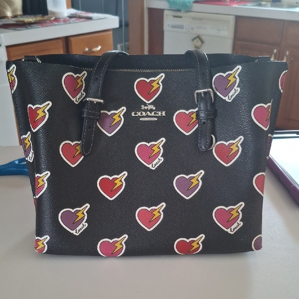 Coach Black and Red Heart Pattern Tote